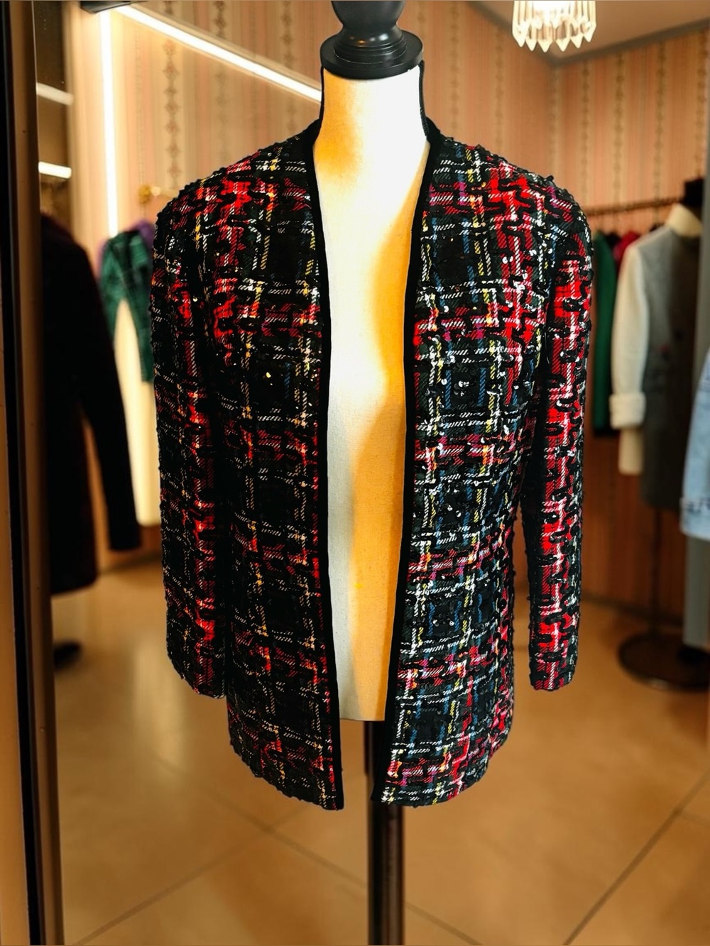 Lee Jordan by New York Black & Red Sequins Tweed Blazer